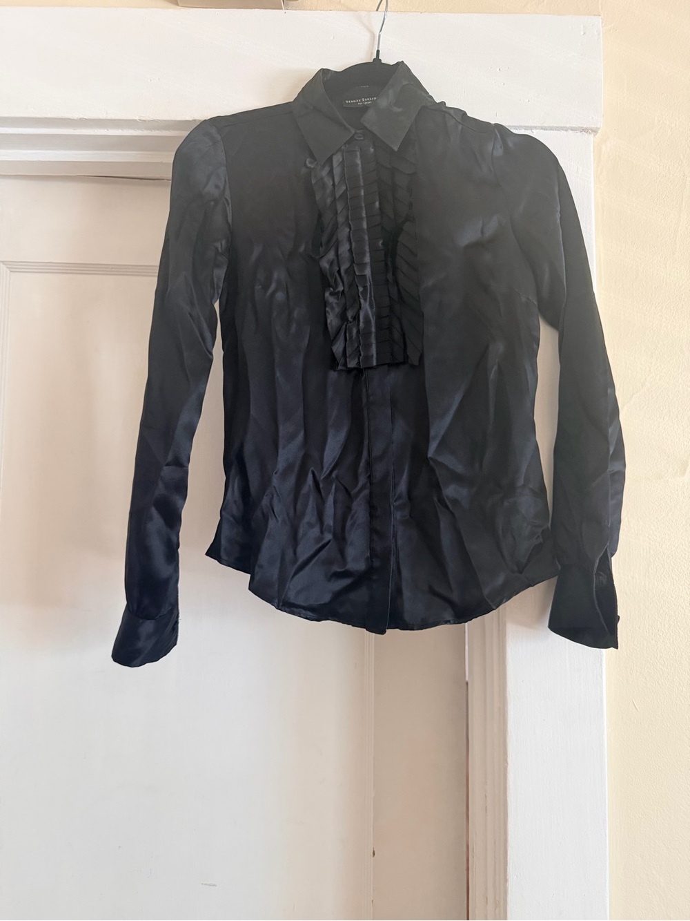 Behnaz Sarafpour For Target Black Satin Ruffled Front Blouse